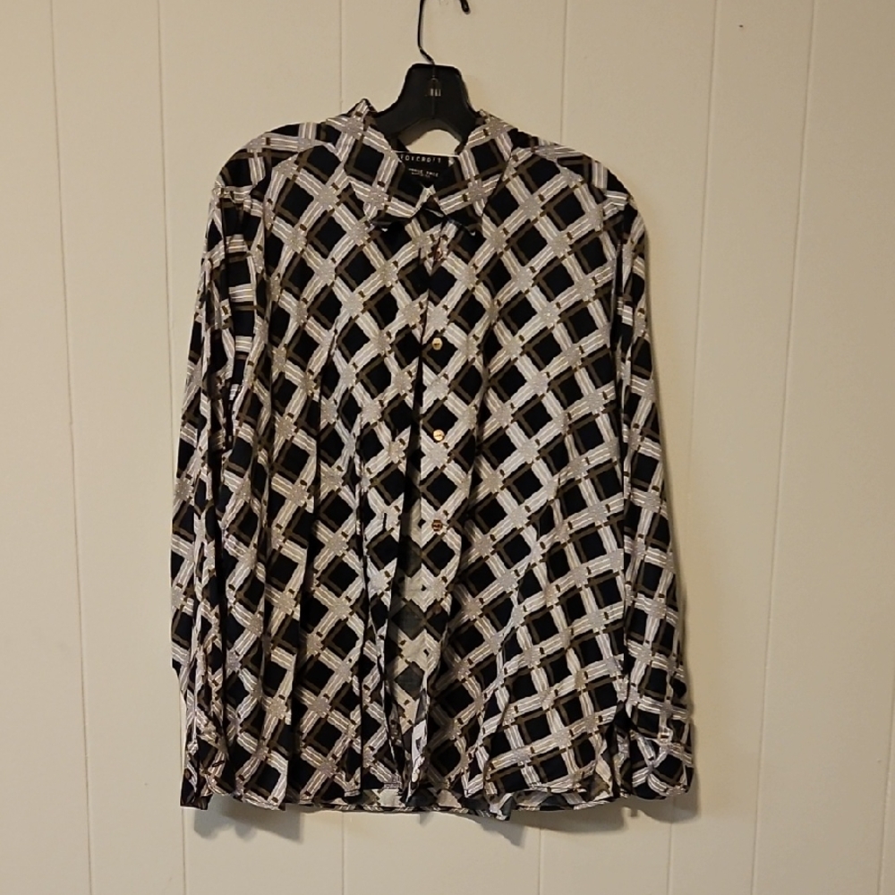Foxcroft Black and White Geometric Shirt